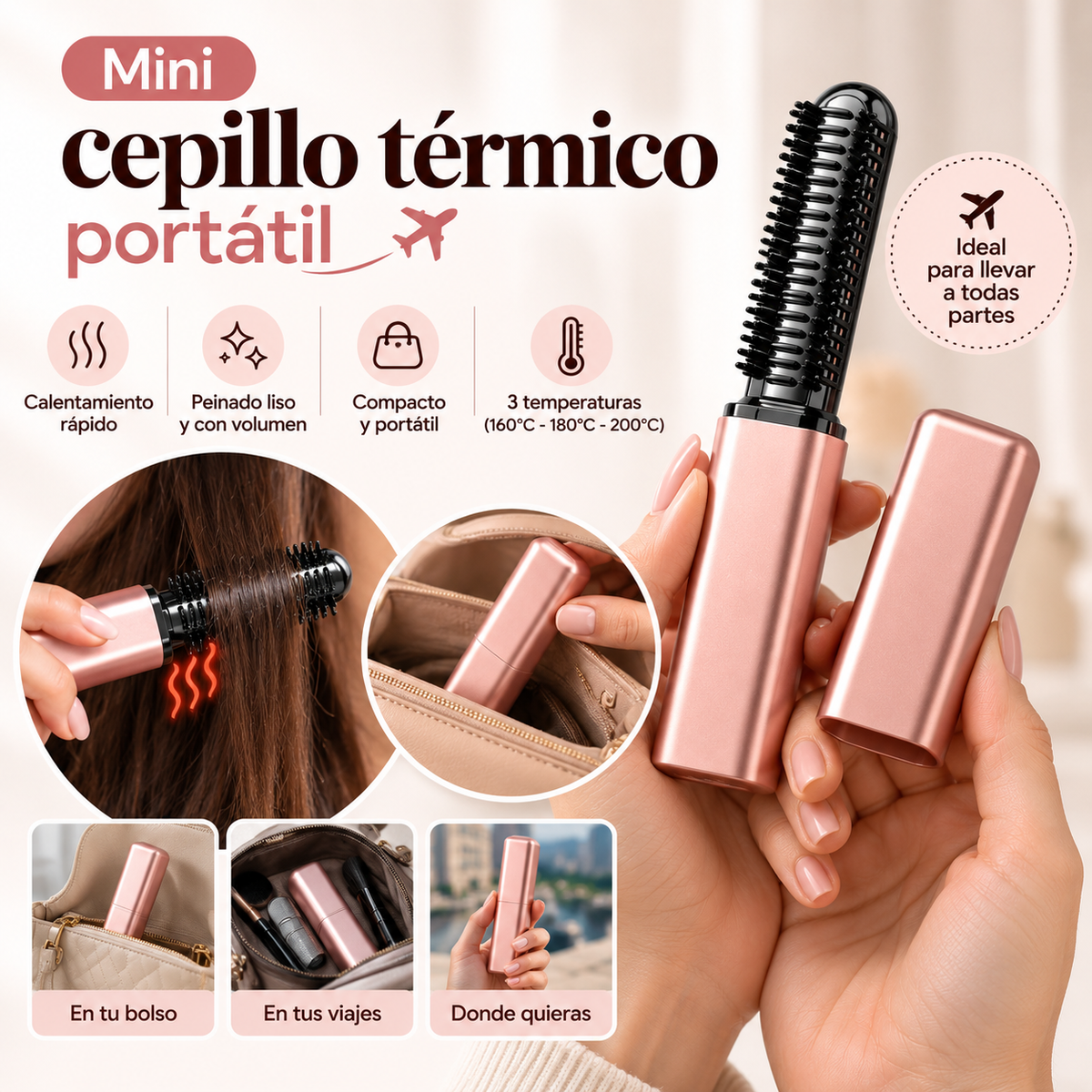Velora - Mini cepillo térmico alisador portátil (tiktok)