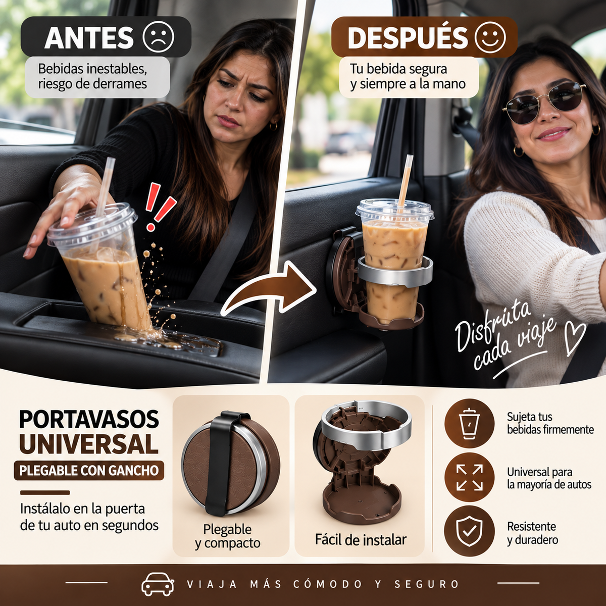 Holder - Portavasos Universal Plegable con Gancho