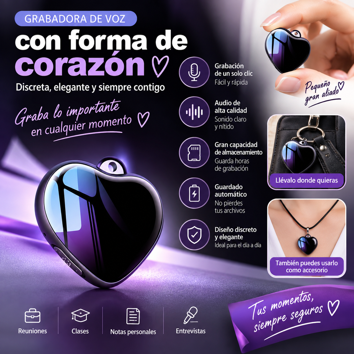 Amora- Grabadora discreta en forma de corazón