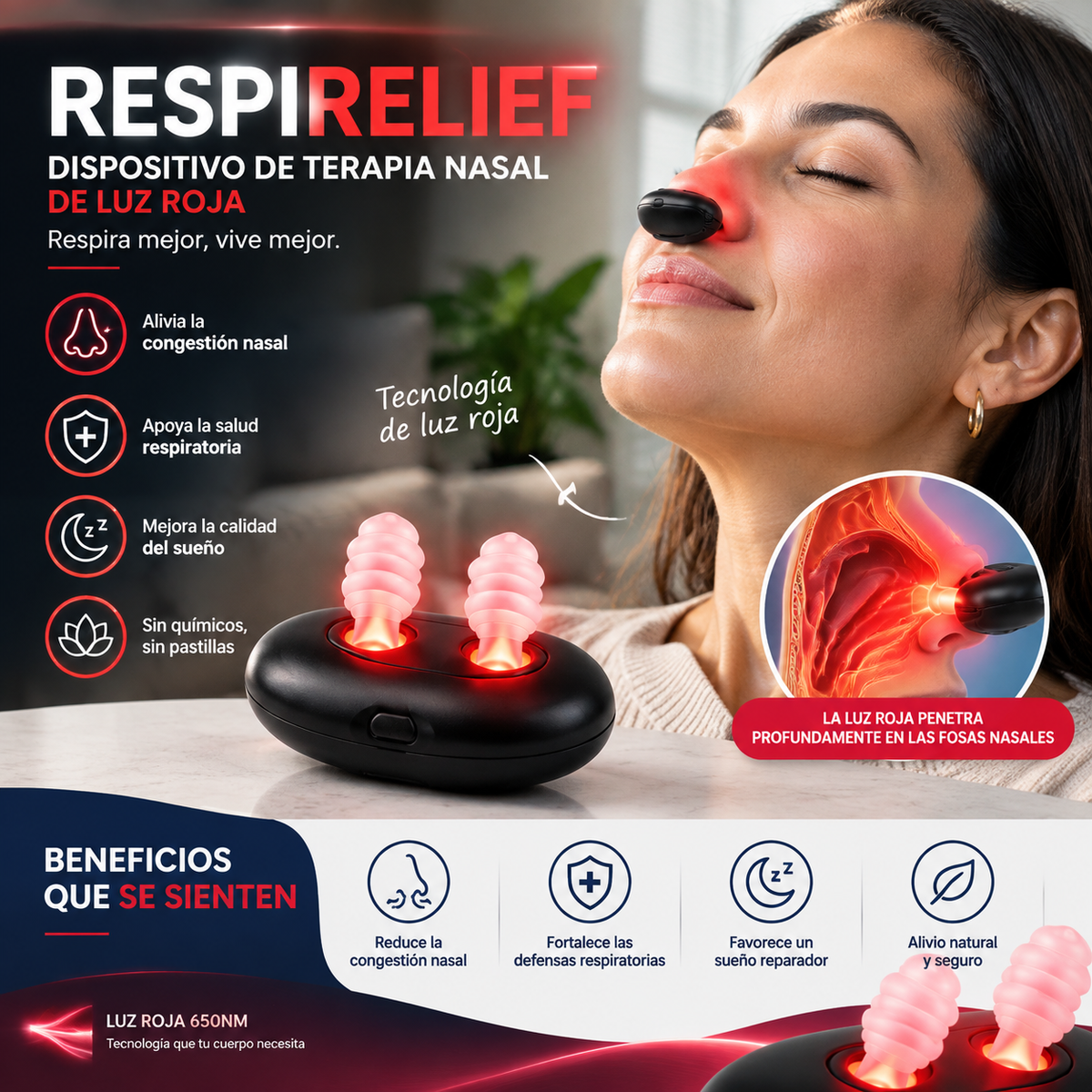 Respirelief - Dispositivo de terapia nasal infrarroja