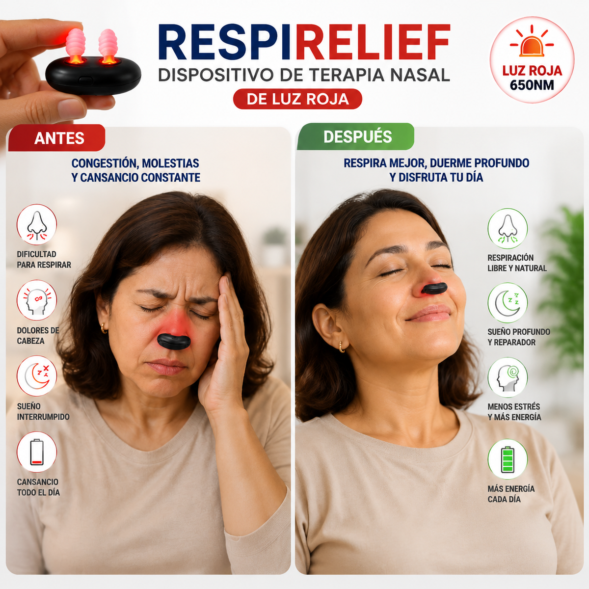 Respirelief - Dispositivo de terapia nasal infrarroja