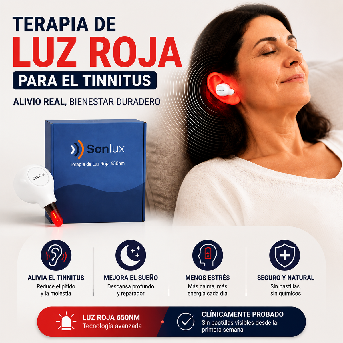 SonLux - Terapia de luz roja para tinnitus y cuidado auditivo