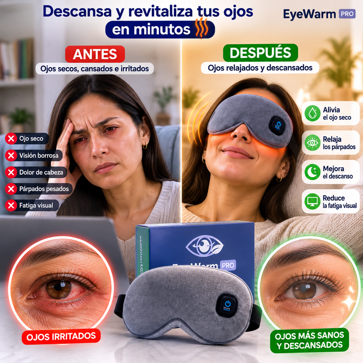 EyeWarm Pro - Antifaz térmico aliviador de ojo seco