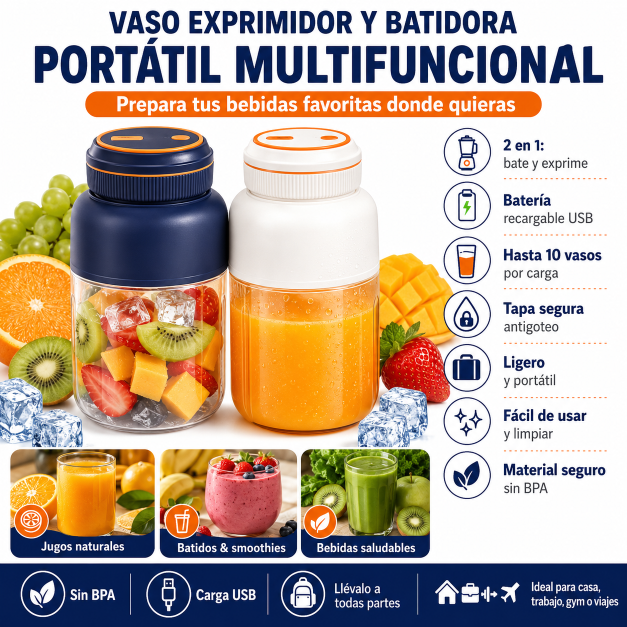 Vaso exprimidor y batidora portátil multifuncional