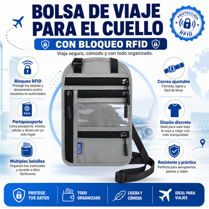 TRAVELUX – Bolsa de Viaje para Cuello con Bloqueo RFID