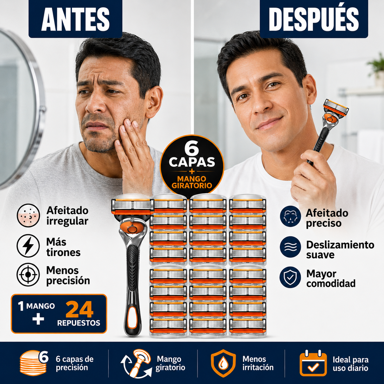 GLADIOR – Kit de Afeitado de Precisión con Mango Giratorio