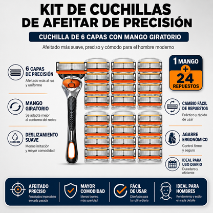 GLADIOR – Kit de Afeitado de Precisión con Mango Giratorio