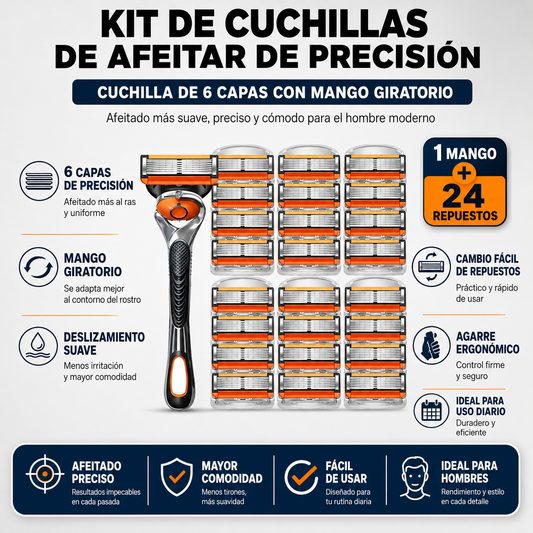 GLADIOR – Kit de Afeitado de Precisión con Mango Giratorio