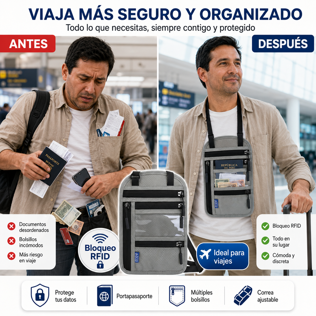TRAVELUX – Bolsa de Viaje para Cuello con Bloqueo RFID