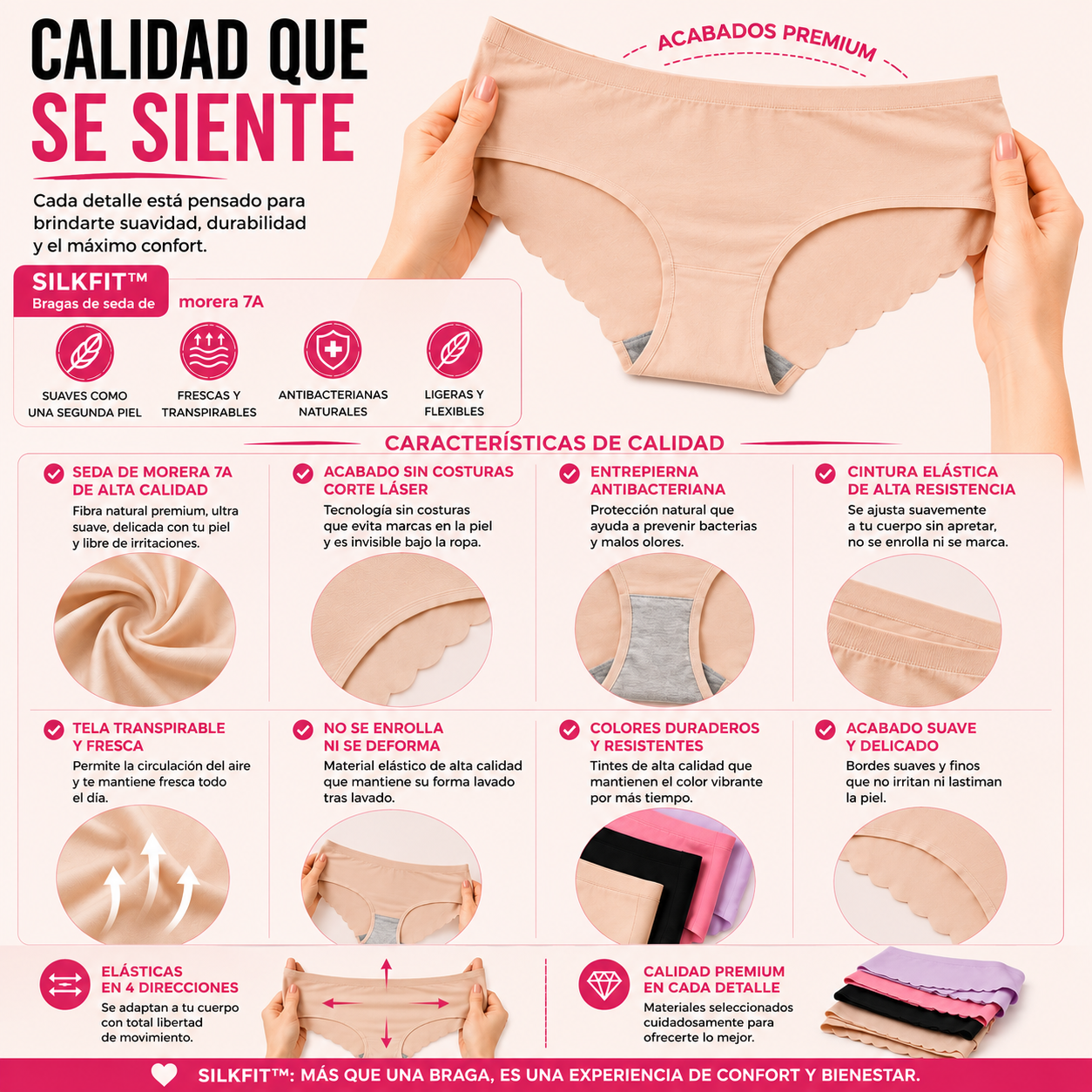 🌸 SilkFit™ | Pack de 4 Bragas Sin Costuras Premium