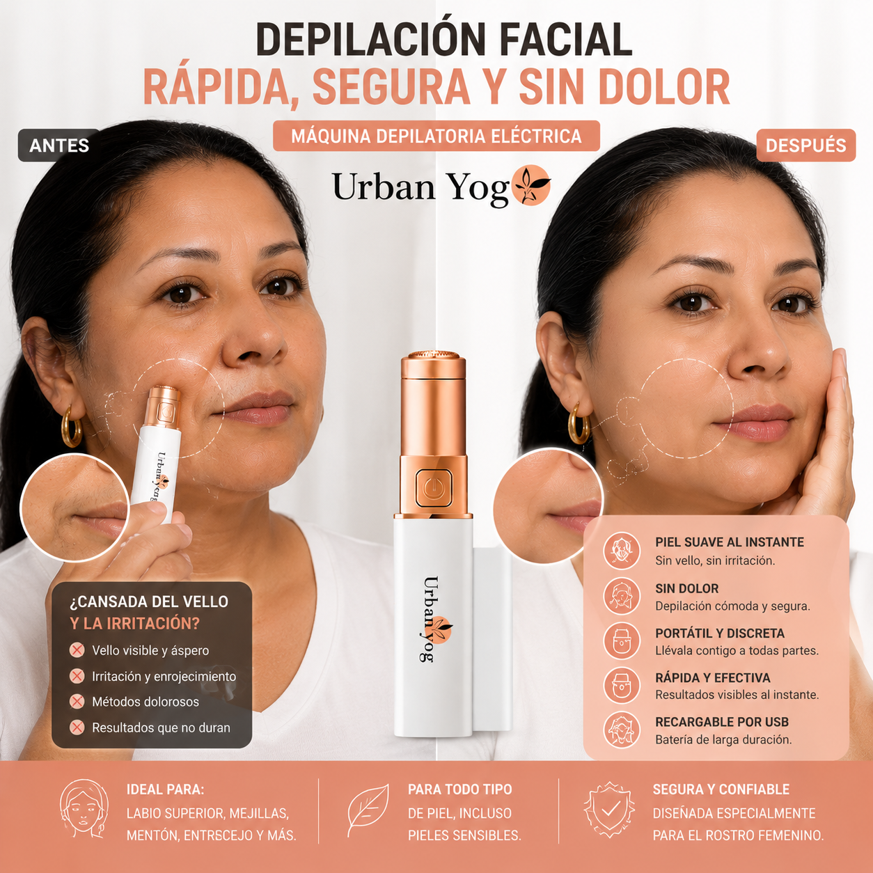 URBAN YOG - Depiladora Facial Portátil