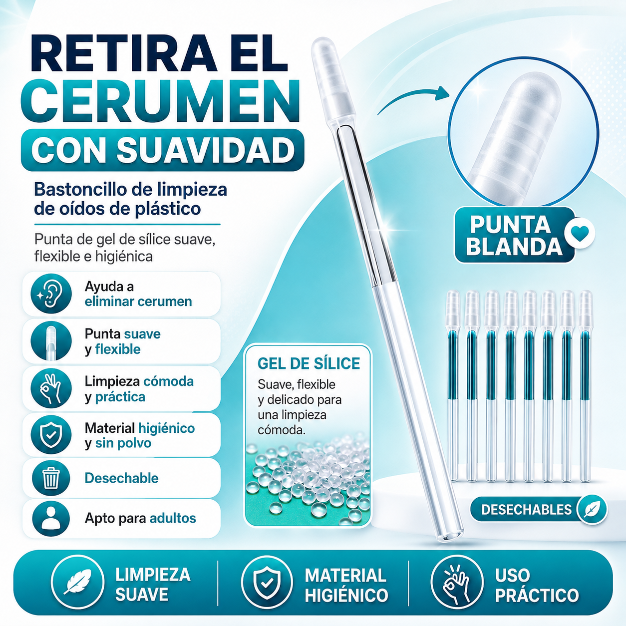 SILI PRO- Bastoncillos para Limpieza de Oídos