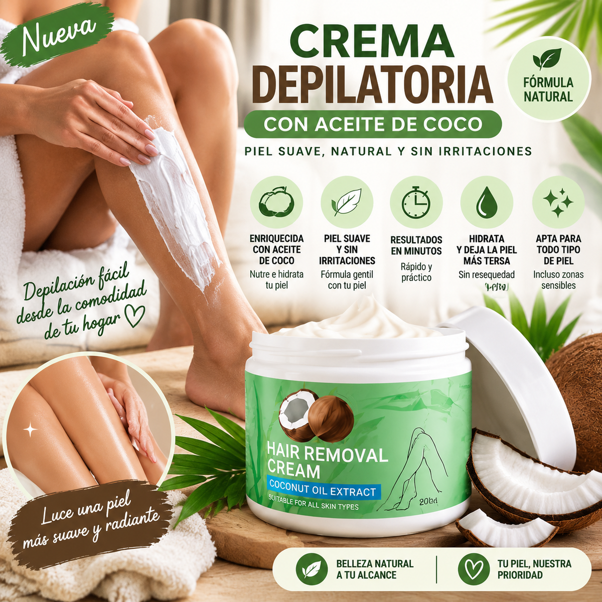 Coconut™ - Crema depilatoria de aceite de coco