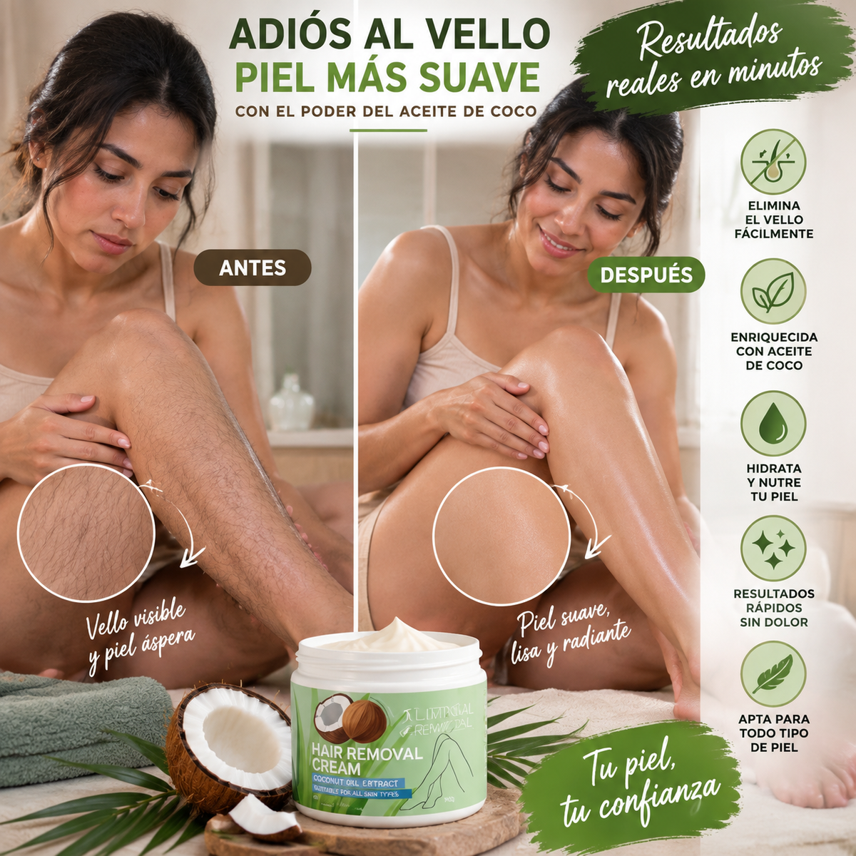 Coconut™ - Crema depilatoria de aceite de coco