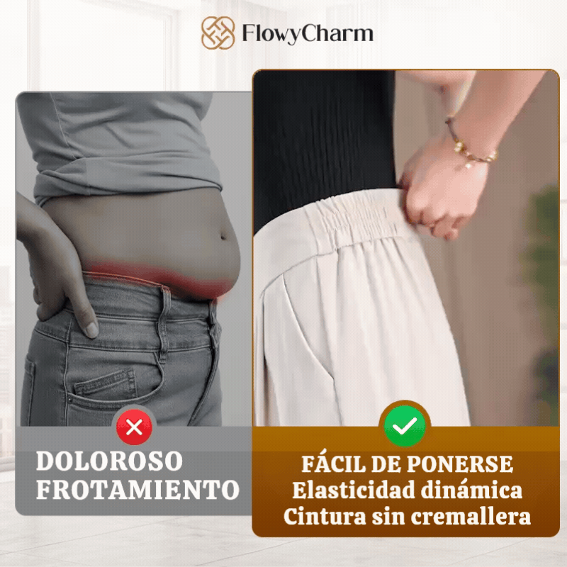 FlowyCharm - Pantalones de pierna ancha, elegantes y de talle alto con caída suave.
