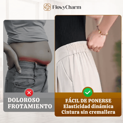 FlowyCharm - Pantalones de pierna ancha, elegantes y de talle alto con caída suave.