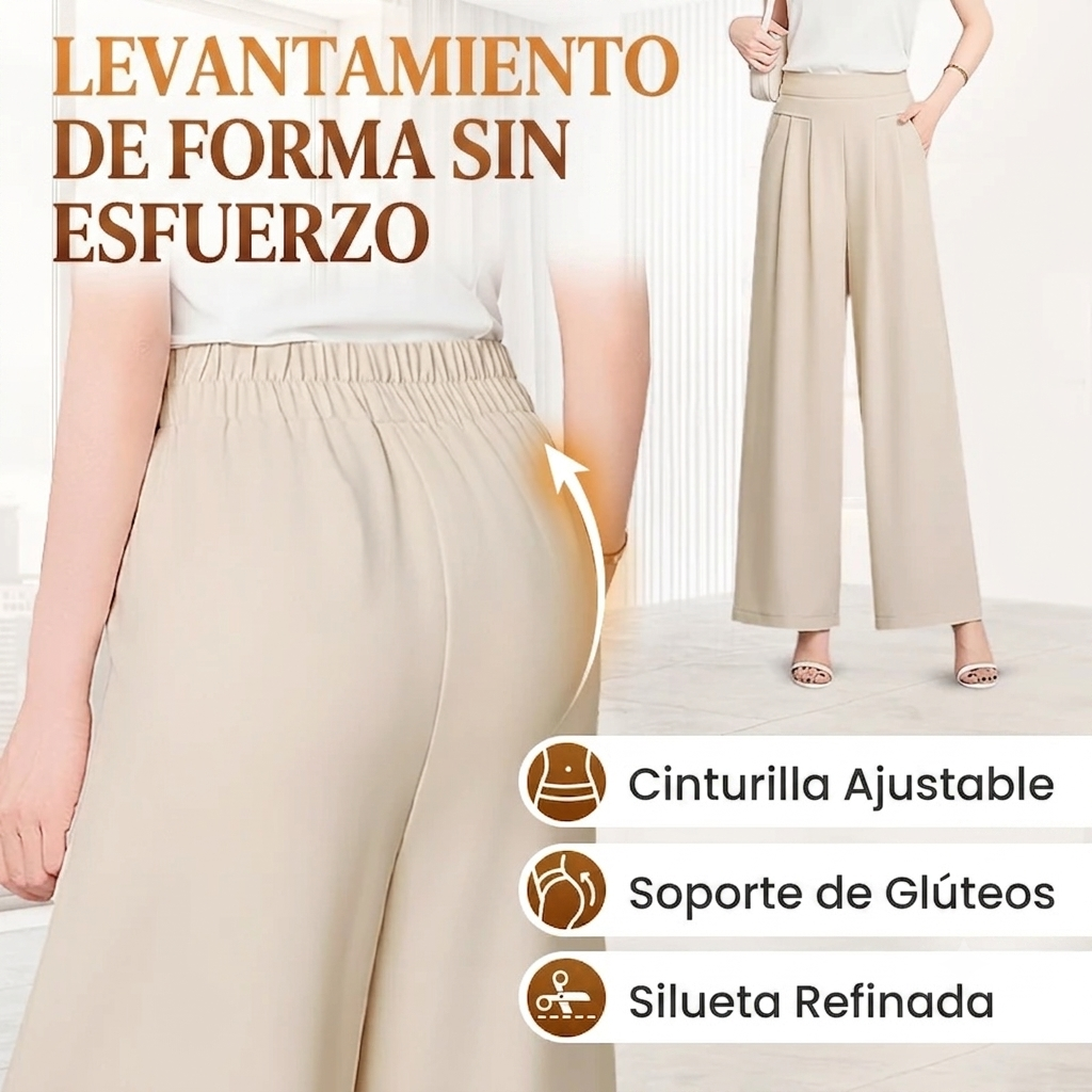 FlowyCharm - Pantalones de pierna ancha, elegantes y de talle alto con caída suave.