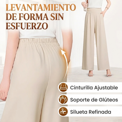 FlowyCharm - Pantalones de pierna ancha, elegantes y de talle alto con caída suave.