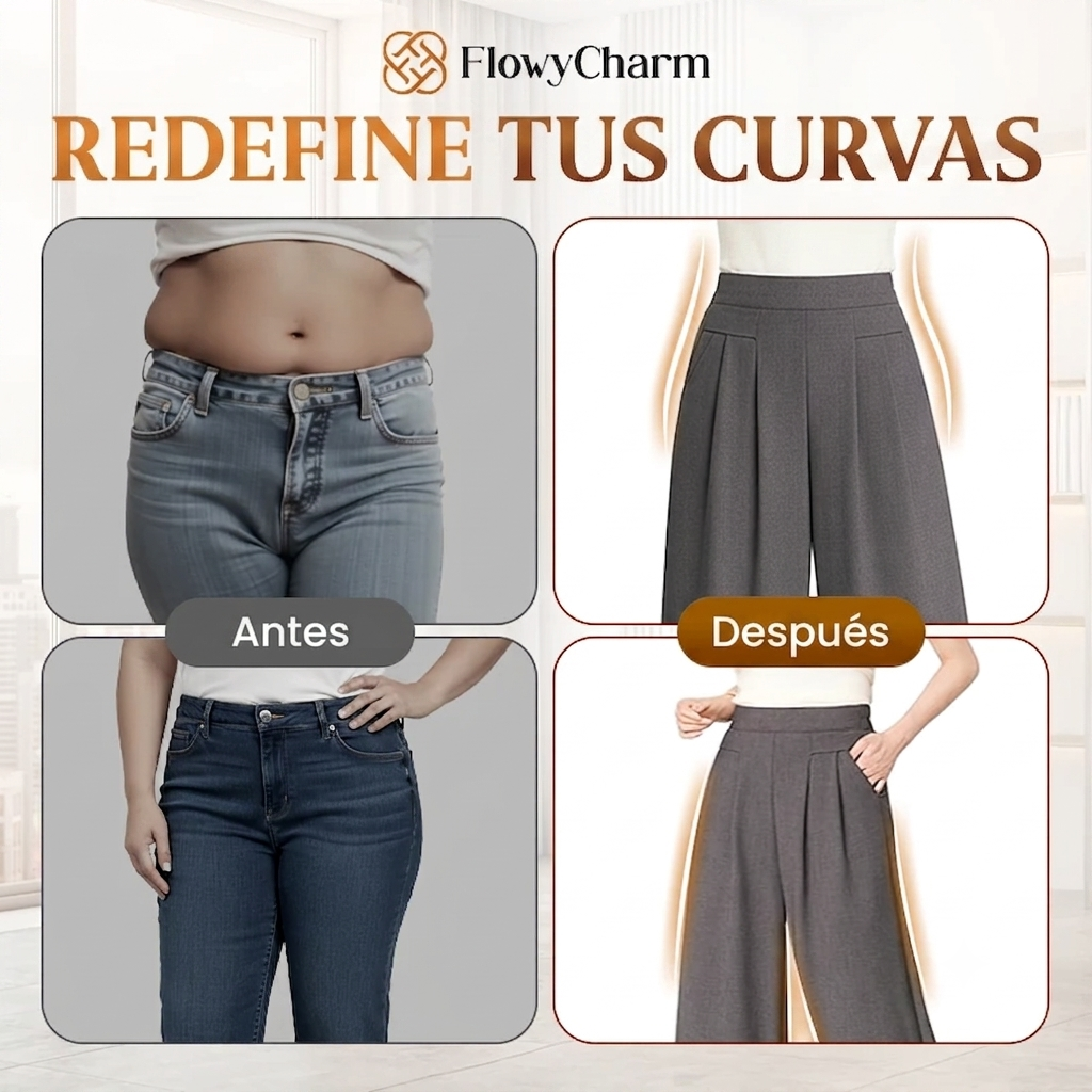 FlowyCharm - Pantalones de pierna ancha, elegantes y de talle alto con caída suave.