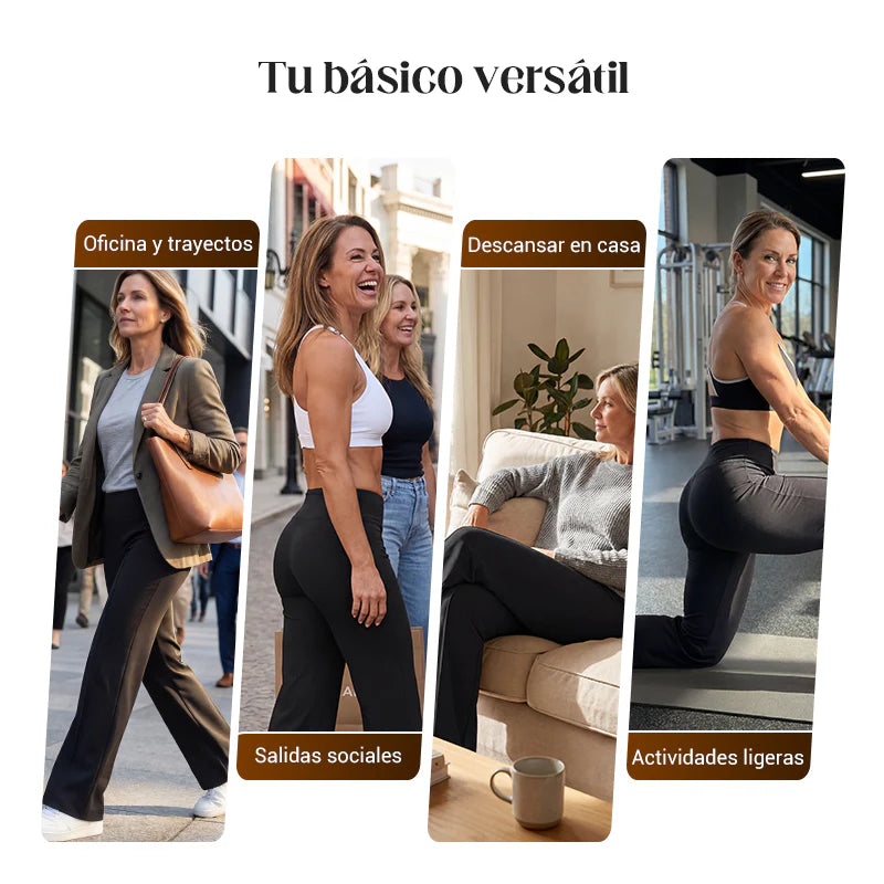 Pantalones casuales de mujer de cintura alta y pierna ancha -💖 Tejido Elástico Cómodo + Bolsillos Prácticos - Ideal para Trabajo, Paseos y Casa! ✨